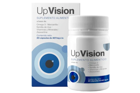 UpVision cápsulas con omega 3, zeaxantina y semilla de uva, caja y frasco de 20 cápsulas — México